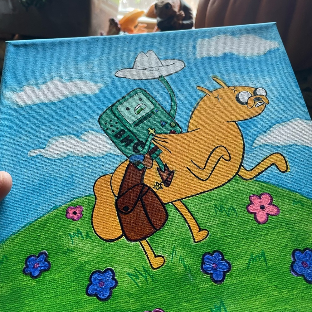 Adventure time cowboy beemo riding Jake the dog hand painted canvas art - Picture 15 of 16